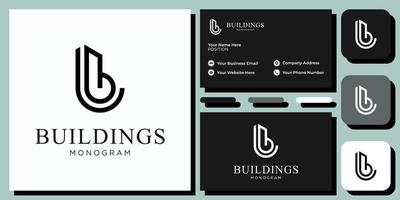 buildings construction skyscraper high black letter initial illustration with business card template vector