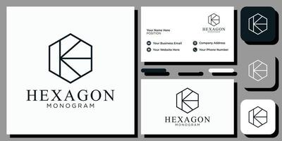 hexágono elegante moderno sans serif fuente letra inicial alfabeto serif fuente con plantilla de tarjeta de visita vector