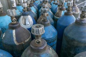 A bundle of oxygen cylinders with compressed gas photo