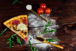 rustic home made mushroom pizza photo