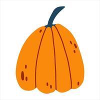 Vector illustration of Orange Pumpkin in hand drawn cartoon childish style. Fall healthy vegetable for baby apparel, textile and product design, wallpaper, wrapping paper, card, scrapbooking