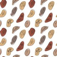 Seamless pattern with floral black line art ink drawing and abstract spots in warm earthy colors. Vector illustration of autumn background