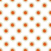 Seamless pattern with suns in retro style. Vector illustration of vintage sun in orange color isolated on white background