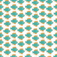 Seamless pattern of fish in cartoon childish style on white background. Vector illustration of marine background.