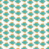 Seamless pattern of fish in cartoon childish style on white background. Vector illustration of marine background.