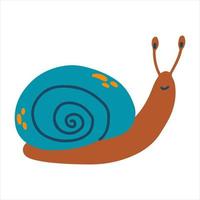 Hand drawn cute snail in cartoon childish style. Vector illustration of animal for baby apparel, textile and product design, wallpaper, wrapping paper, card, scrapbooking