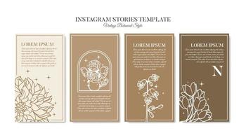 plantilla de historias de instagram flores botánicas vintage vector