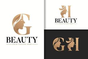 Feminine monogram logo letter G and H with woman silhouette vector
