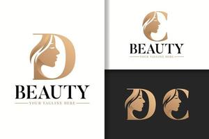 Feminine monogram logo letter D and C with woman silhouette vector