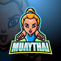 Muaythai mascot esport logo design vector