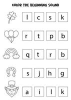 Learning English language for children. Color the beginning sound. vector