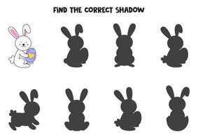 Find the correct shadows of cute Easter bunny. Logical puzzle for kids. vector