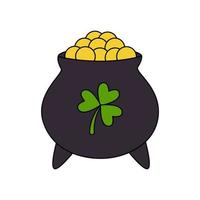 Vector image of cartoon pot of gold on white background.