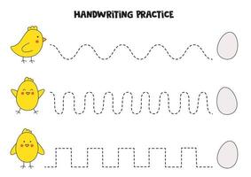 Tracing lines with cute Easter chickens and eggs. vector