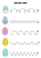 Tracing lines with cute Easter eggs. Writing practice. vector