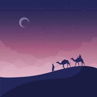 Flat Silhouette desert landscape perfect for islamic event background vector