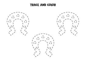 Trace and color horseshoes. Worksheet for children. vector