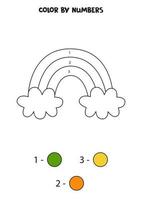 Color cartoon rainbow by numbers. Worksheet for kids. vector