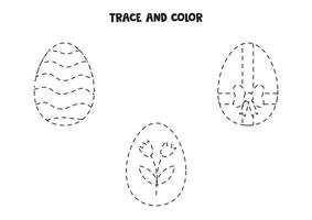 Trace and color Easter eggs. Worksheet for children. vector