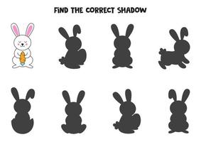 Find shadow of cute Easter rabbit. Educational logical game for kids. vector