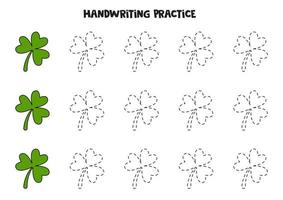 Tracing contours of cute shamrocks. Writing practice. vector
