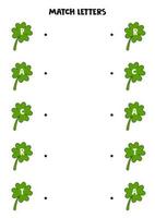 Educational logical game for kids. Match clovers with letters. vector