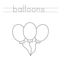 Trace the letters and color balloons. Handwriting practice for kids. vector