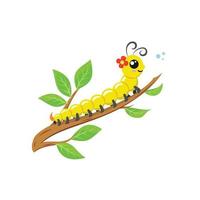 Cute Spring Butterfly Caterpillar on Branch with Leaves vector