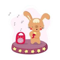 Cute cartoon rabbit singing a song. Funny animal character for kids design.  Flat vector illustration.