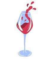 Glass of red wine. Alcoholic beverage. Red wine splashes from a glass. Perfect for poster, print design, bar menu design. Vector cartoon illustration isolated on the white background.