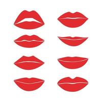 Women's lips of various shapes set. Flat icons of female red mouth, lipstick kiss.
