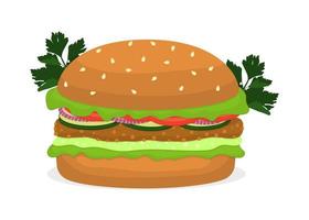 Vegan burger. Healthy food concept. Vector illustration isolated on white background.