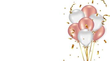 Festive background with white and pink balloons and golden serpentine vector