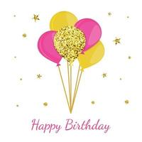 Happy birthday greeting card with balloons and glitter. vector