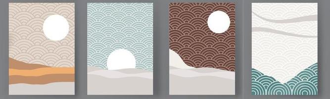 conjunto de vectores de arte mínimo moderno de plantilla japonesa. conjunto de fondo de tarjeta geométrica. estilo de folleto de banner de diseño de cubierta abstracta.