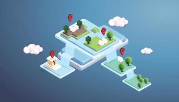 isométrico agua y árbol ecología paisaje verde arquitectura diagrama elemento mapa objeto concepto gráfico mínimo vector