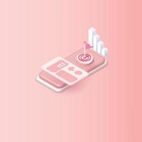 red flag middle target on phone goal increase achieve a goal concept 3d vector isometric red pink data market step development