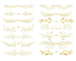 Set of golden botanical text dividers vector