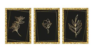 Set gold frames botanical motifs vector