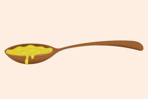 Melted ghee butter in wooden spoon. Vector illustration