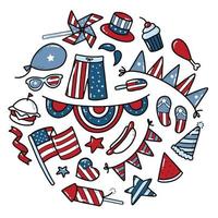 set of hand drawn 4th of July doodlesisolated on white background. Good for stickers, prints, card decor, signs, logos, etc. EPS 10