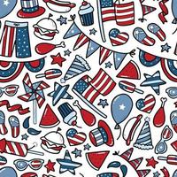 seamless pattern with america doodles for national holidays and parties decor. Good for 4th of July, memorial day, Columbus day wrapping paper, textile prints, banners, backgrounds, etc. EPS 10 vector
