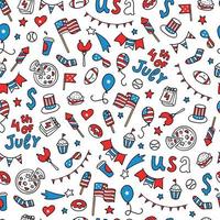 cute seamless pattern created from hand drawn doodles for American independence day, 4th of July. Wallpaper,, wrapping paper, scrapbooking, stationery, textile print design. EPS 10 vector