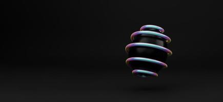 Falling luxury holographic 3d easter egg with pattern on black background. 3d rendering Happy Easter Luxury background with hologram and black eggs photo