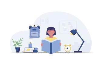 Reading girl. Read books concept. Education, school. vector illustration