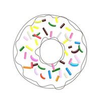 Donut in line art  with multi-colored pastry topping isolated on white background vector