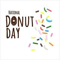 National Donut day text in cartoon style with multi-colored pastry topping  isolated on white background vector