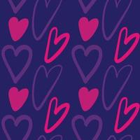 Seamless pattern with Heart love symbol in violet-pink color  on dark blue background vector