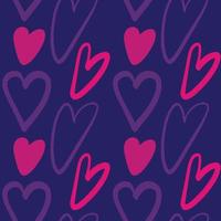 Seamless pattern with Heart love symbol in violet-pink color  on dark blue background vector