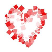 Vector abstract heart made of geometric shapes in red shades isolated on white background